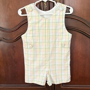 Delaney Pastel Plaid Jon Jon Romper 12M Spring Summer Boutique Boy Outfit